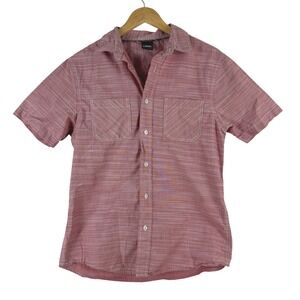 TONY HAWK Mens Short Sleeve Button Up Shirt Red Stripe Size Medium Cotton